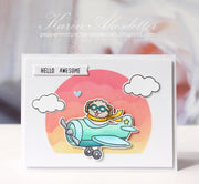Sunny Studio Stamps Plane Awesome Dog Flying Airplane with Pink Clouds Handmade Birthday Card by Karin