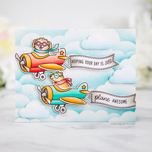 Sunny Studio Stamps Plane Awesome Flying Dog & Bear Handmade Card by (using stitched Fluffy Cloud Metal Cutting Dies)