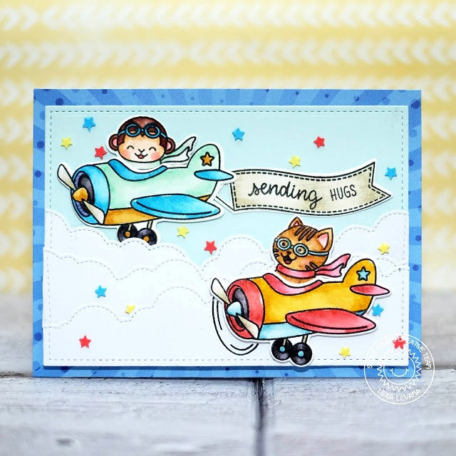 Sunny Studio Stamps Plane Awesome Critters in Airplanes Sending Hugs Handmade Card by Lexa Levana