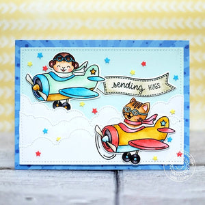 Sunny Studio Stamps Plane Awesome Airplane Handmade Card by Lexa Levana (using Stitched Fluffy Cloud Border Dies)