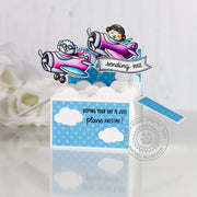 Sunny Studio Stamps Plane Awesome Pop-up Box Critters in Airplane with Fluffy Clouds Handmade Card by Rachel Alvarado