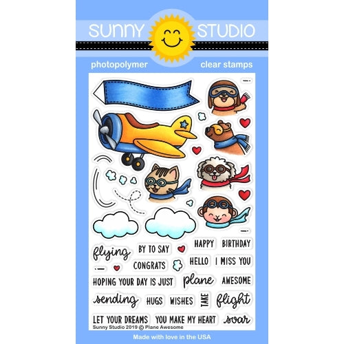 Sunny Studio Stamps Plane Awesome Critters In Airplane Flying 4x6 Clear Photopolymer Stamp Set