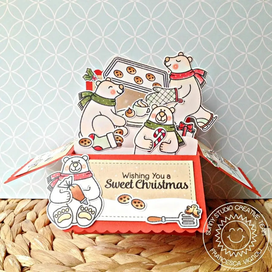 Sunny Studio Stamps Playful Polar Bears Baking Pop-up Box Card