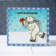Sunny Studio Blue Gingham Winter Birthday Card (using Playful Polar Bear Clear Stamps)