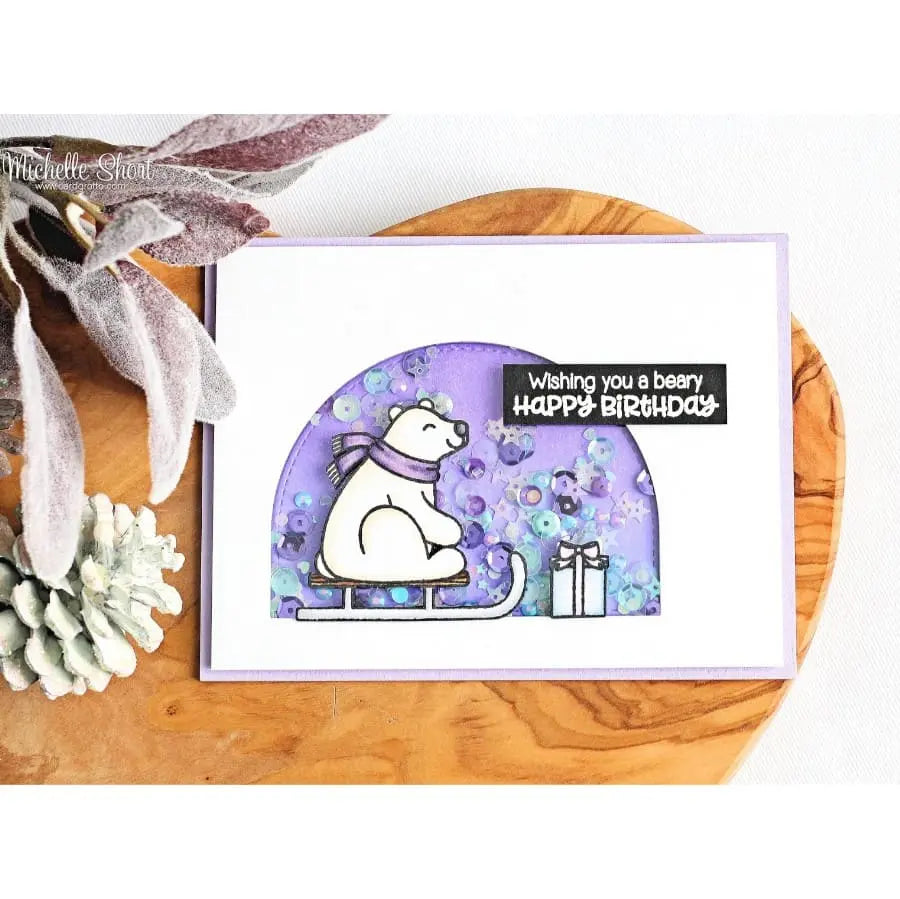 Sunny Studio Stamps Playful Polar Bears Lavender Shaker Card