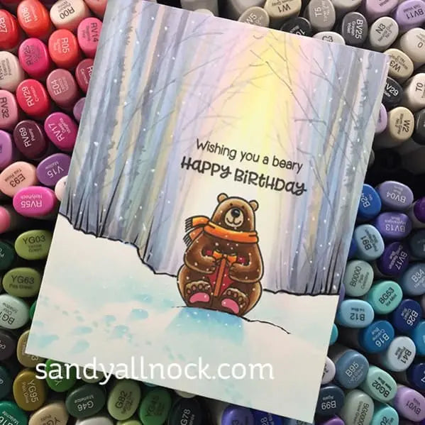 Sunny Studio Stamps Polar Playmates Brown Bear Birthday Card by Sandy Allnock.