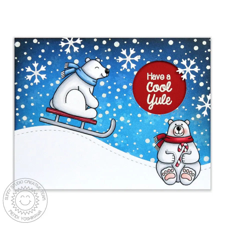 Sunny Studio Stamps Frosty Flurries Polar Bears Sledding in a Snow Storm Christmas Card