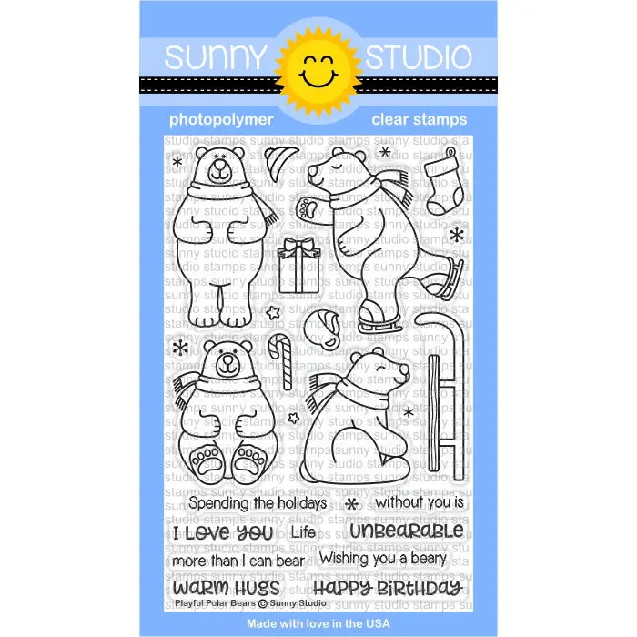 Sunny Studio Stamps Playful Polar Bears Winter Holiday 4x6 Photo-polymer Clear Stamp Set
