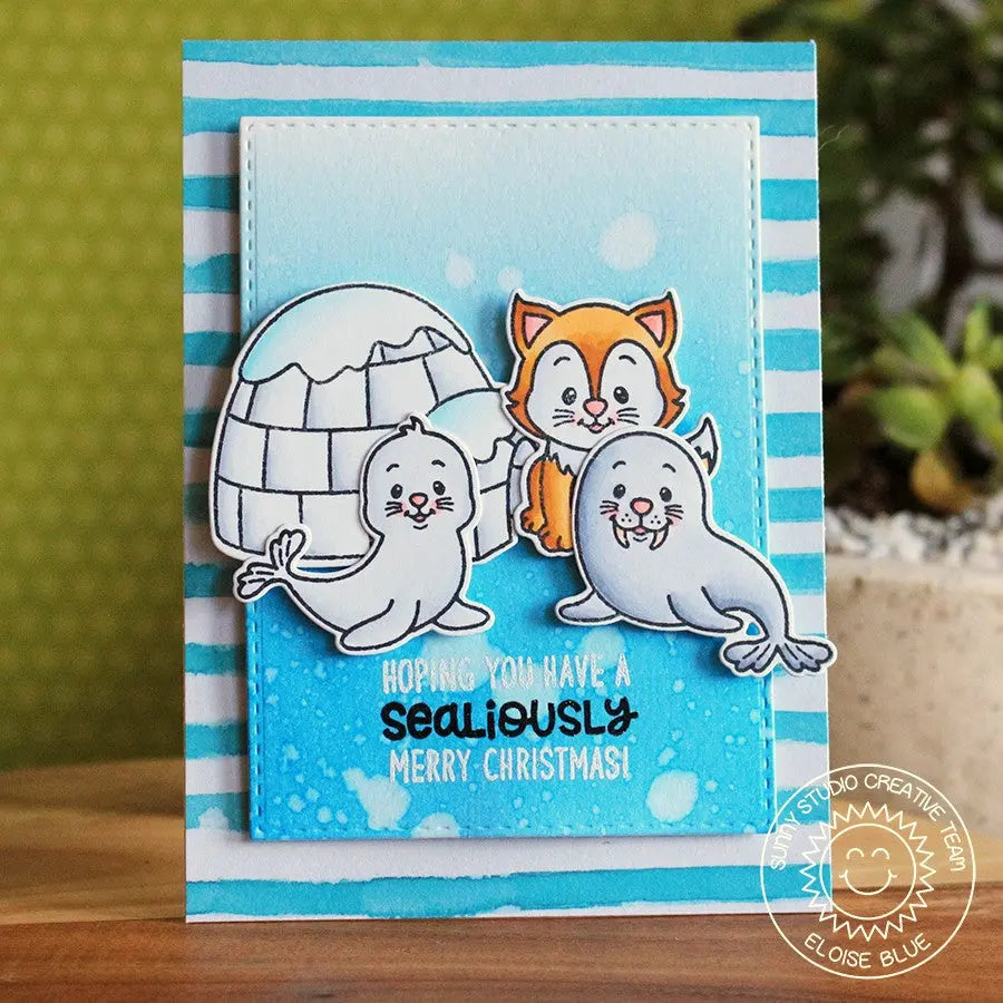 Sunny Studio Stamps Polar Playmates Striped Igloo, Seal & Walrus Christmas Card