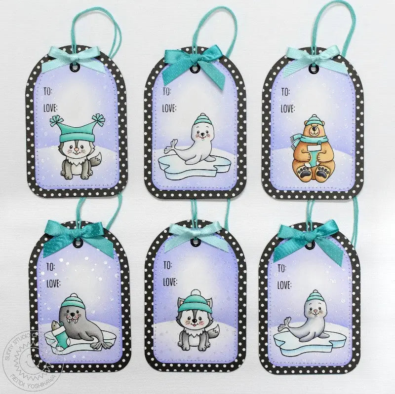 Sunny Studio Stamps Frosty Flurries Lavender & Aqua Black & White Polka-dot Winter Holiday Christmas Gift Tags