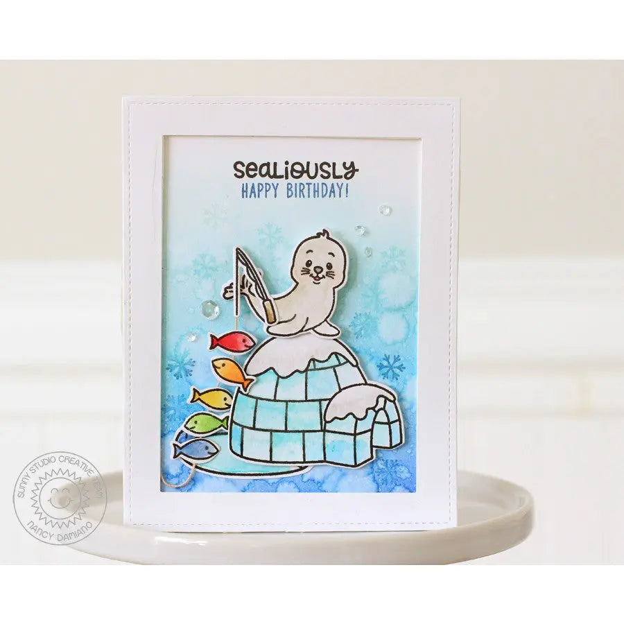 Sunny Studio Stamps Polar Playmates Sealiously Happy Birthday Rainbow Fish Card