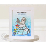 Sunny Studio Stamps Snow Flurries Seal Winter Birthday Shaker Card with Snowflake Background by Nancy