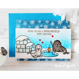 Sunny Studio Stamps Snow Flurries Seal & Walrus Winter Holiday Christmas Card with Snowflake Background by Nichol Spohr
