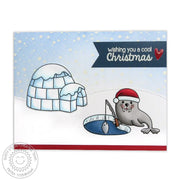 Sunny Studio Stamps Frosty Flurries Walrus Ice Fishing Winter Holiday Christmas Card