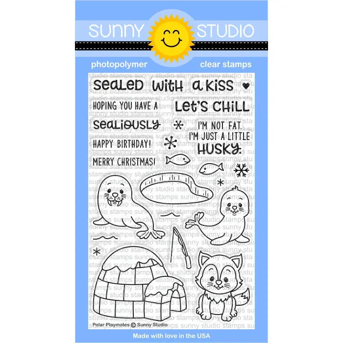 Sunny Studio Stamps Polar Playmates Winter Holiday Seal & Walrus 4x6 Photo-polymer Clear Stamp Set