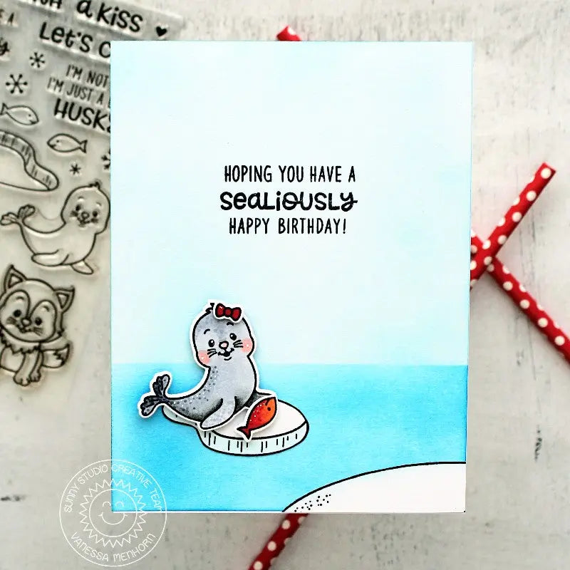 Sunny Studio Stamps Polar Playmates Sealiously Happy Birthday Seal Card