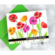 Sunny Studio Red, Pink & Yellow Poppies Card by Jennifer McGuire Ink (using Poppy Fields 4x6 Clear Layering Layered Stamps)