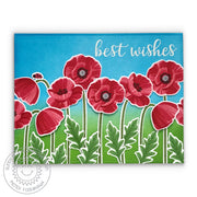 Sunny Studio Best Wishes Field of Red Poppies Flowers Handmade Card (using Poppy Fields 4x6 Clear Layering Stamps)