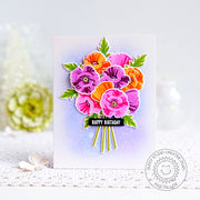Sunny Studio Orange & Pink Poppies Flowers Floral Bouquet Birthday Card (using Poppy Fields 4x6 Clear Stamps)