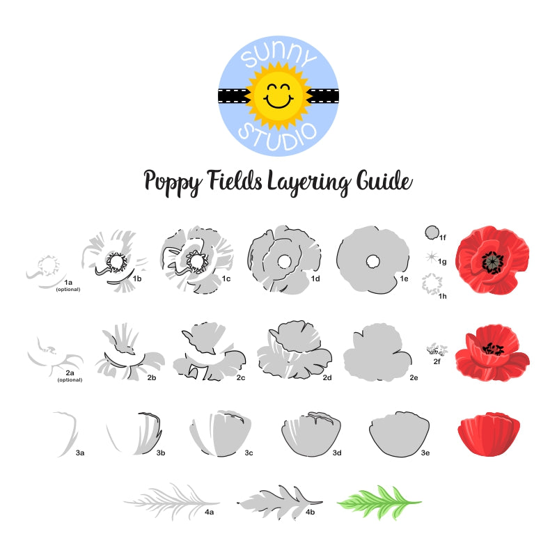 Sunny Studio Stamps Poppy Fields Layered Poppies Floral Flower Layering Guide
