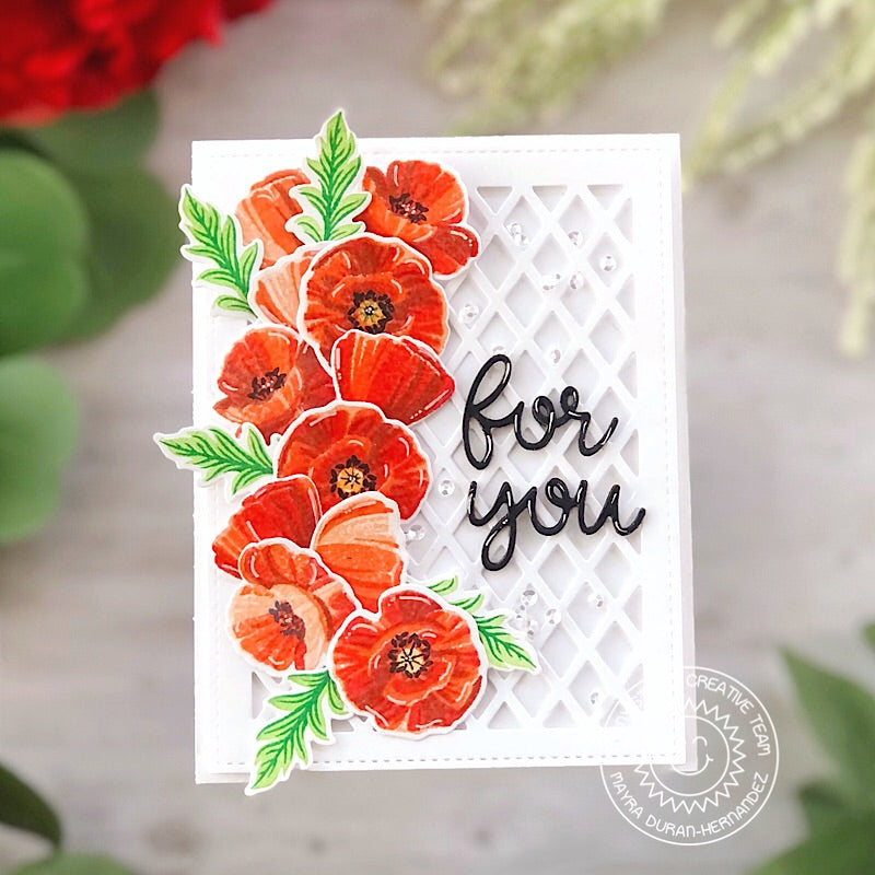 Sunny Studio Stamps Poppies Red & White "For You" Card (using Poppy Fields 4x6 Clear Layering Layered Stamps)