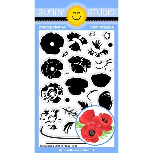 Sunny Studio Poppy Fields 4x6 Photopolymer Clear Layering Poppies Stamps SSCL-302