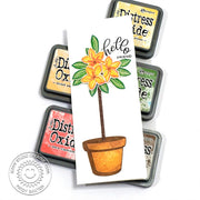 Sunny Studio Plumerias in Terracotta Flower Pot Slimline Card for Friends using Potted Rose 4x6 Clear Photopolymer Stamps