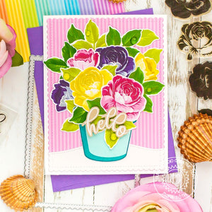 Sunny Studio Stamps Colorful Layered Floral Roses in Flower Pot Handmade Card (using Everything's Rosy 4x6 Clear Photopolymer Stamp Set)