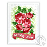 Sunny Studio Birthday Wishes Red Rose Bouquet with Banner Handmade Card using Potted Rose 4x6 Clear Photopolymer Stamps