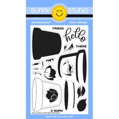Sunny Studio Stamps Potted Rose Rosebud, Leaf & Terracotta Flower Pot Layered Layering 4x6 Clear Photopolymer Stamp Set