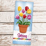 Sunny Studio Spring Smiles Timeless Tulips Slimline Handmade Card using Potted Rose Terracotta Pot Clear Photopolymer Stamps