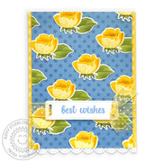 Sunny Studio Best Wishes Rosebud Blue & Yellow Polka-dot Handmade Wedding Card using Potted Rose Clear Photopolymer Stamps