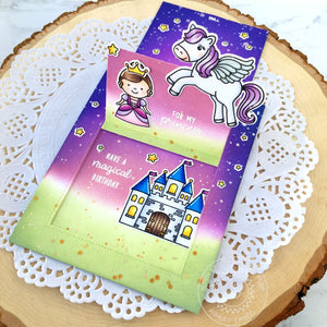 Sunny Studio Stamps Enchanted Fairytale Princess Girl Pop-up Interactive Card (using Sliding Window Metal Cutting Dies)