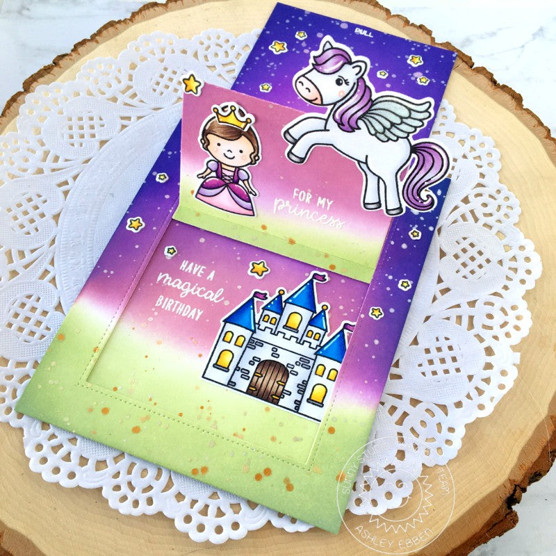 Sunny Studio Stamps Prancing Pegasus Fairytale Princess Themed Sliding Window Interactive Pop-up Card