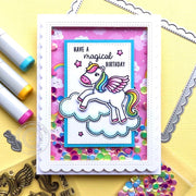 Sunny Studio Pink Rainbow Pegasus Handmade Shaker Card (using Spring Fling 6x6 Patterned Paper Pack)