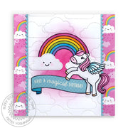 Sunny Studio Stamps Prancing Pegasus Have A Magical Birthday Happy Clouds & Rainbows Girls Card using Spring Fling 6x6 Paper