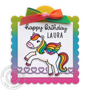 Sunny Studio Stamps Happy Birthday Personalized Prancing Pegasus Rainbow Scalloped Gift Tag (using Kinsley Alphabet Stamps)