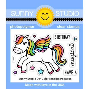 Sunny Studio Stamps Prancing Pegasus Mystical Fairytale 2x3 Mini Clear Photopolymer Stamp Set