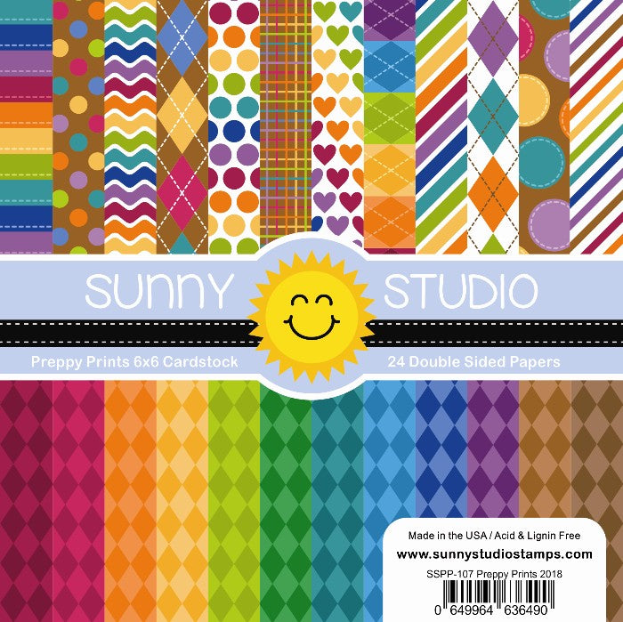 Sunny Studio Stamps Preppy Prints 6x6 Patterned Paper Pack