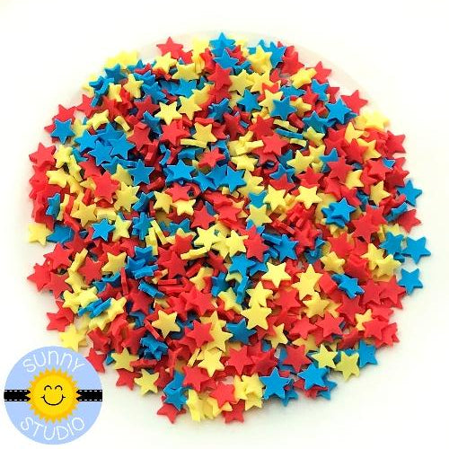 Sunny Studio Stamps 4mm Red, Yellow & Blue Clay Star Confetti Embellishments for Shaker Cards