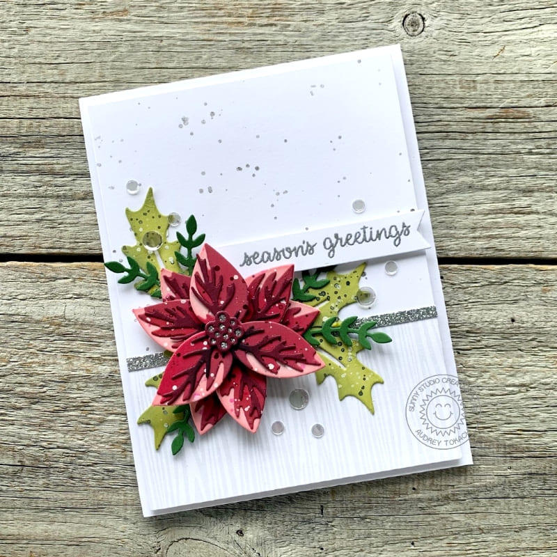 Sunny Studio Stamps Season's Greetings Classic Holiday Christmas Card (using Pristine Poinsettia Metal Cutting Dies)