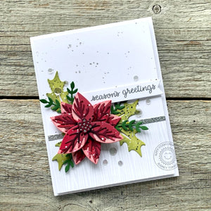Sunny Studio Stamps Season's Greetings Poinsettia & Holly Holiday Christmas Card (using Winter Greenery Metal Cutting Dies)