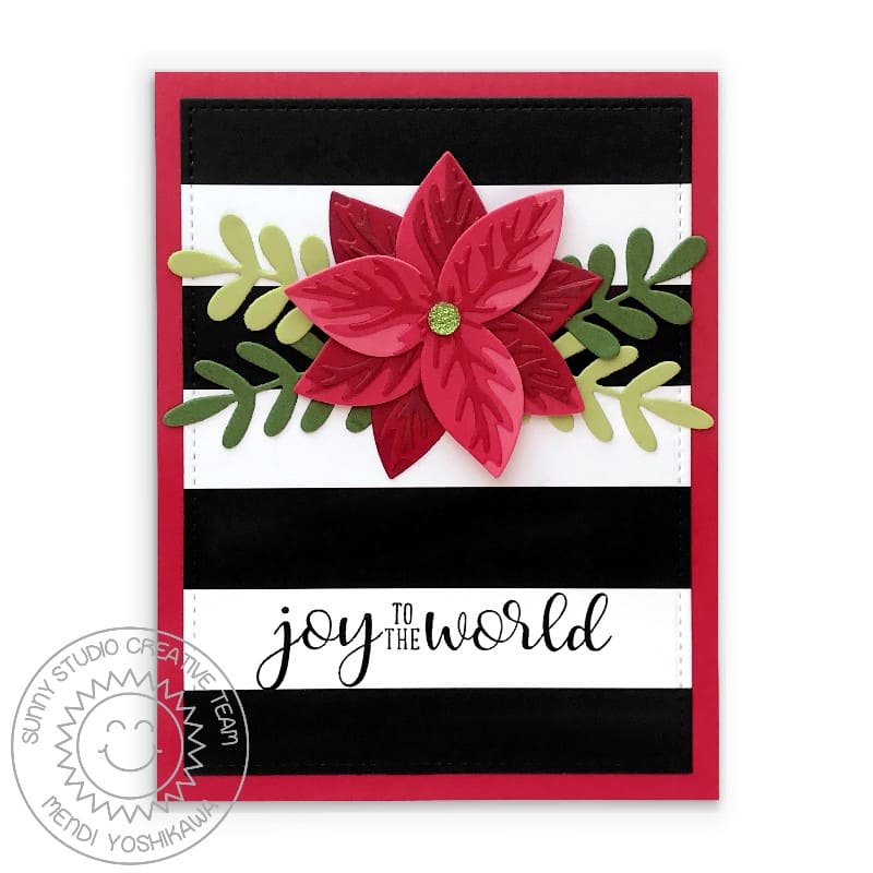 Sunny Studio Stamps Joy To The World Classy Black & White Striped Poinsettia Christmas Card (using Pristine Poinsettia Dies)