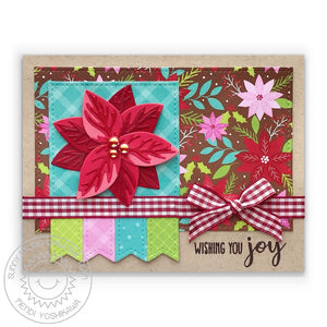 Sunny Studio Stamps Wishing You Joy Poinsettia Holiday Christmas Card (using All Is Bright 6x6 Patterned Paper Pad)
