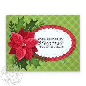 Sunny Studio Stamps Holly & Poinsettia Red & Green Classic Holiday Christmas Card using Pristine Poinsettia Metal Cutting Dies