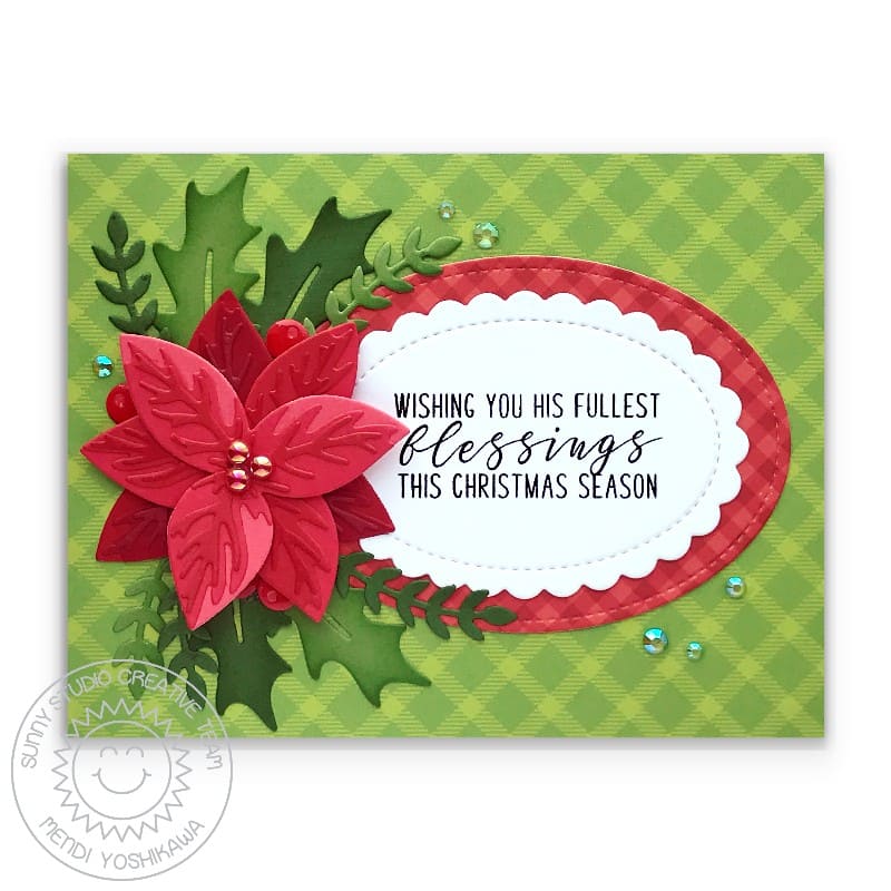 Sunny Studio Stamps Holly & Poinsettia Red & Green Classic Holiday Christmas Card (using Winter Greenery Metal Cutting Dies)