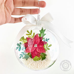 Sunny Studio Stamps Clear Hanging Bauble Ball Christmas Ornament Card using Winter Greenery Metal Cutting Dies