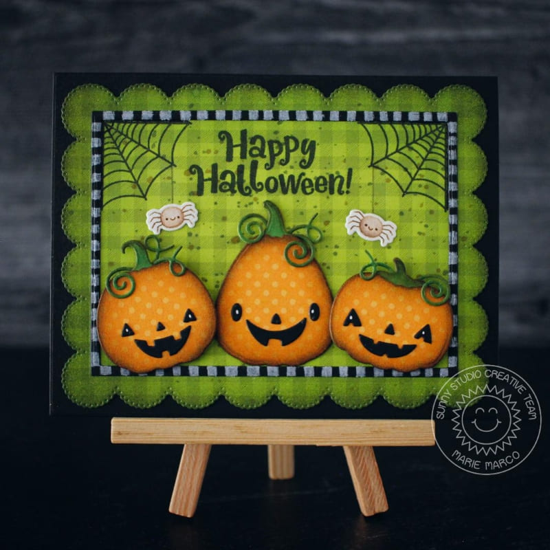 Sunny Studio Stamps Happy Halloween Jack-o-lantern with Spider Web Scalloped Card (using Pumpkin Patch Metal Cutting Dies)