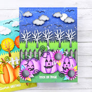 Sunny Studio Stamps Fall Jack O'Lanterns Pumpkins Autumn & Halloween Cards (using Pumpkin Patch Metal Cutting Dies)