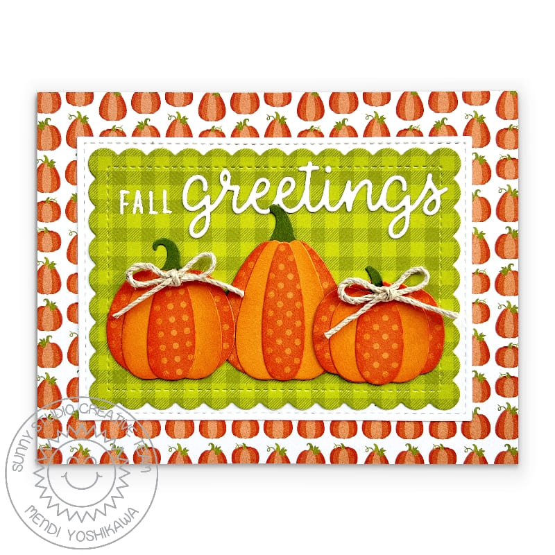 Sunny Studio Stamps Fall Greetings Paper Pieced Pumpkins Autumn Card (using Mini Mat & Tag 1 Metal Cutting Dies)